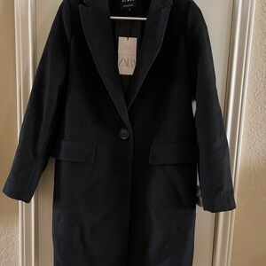 ZARA Women's Black Single-Breasted Coat